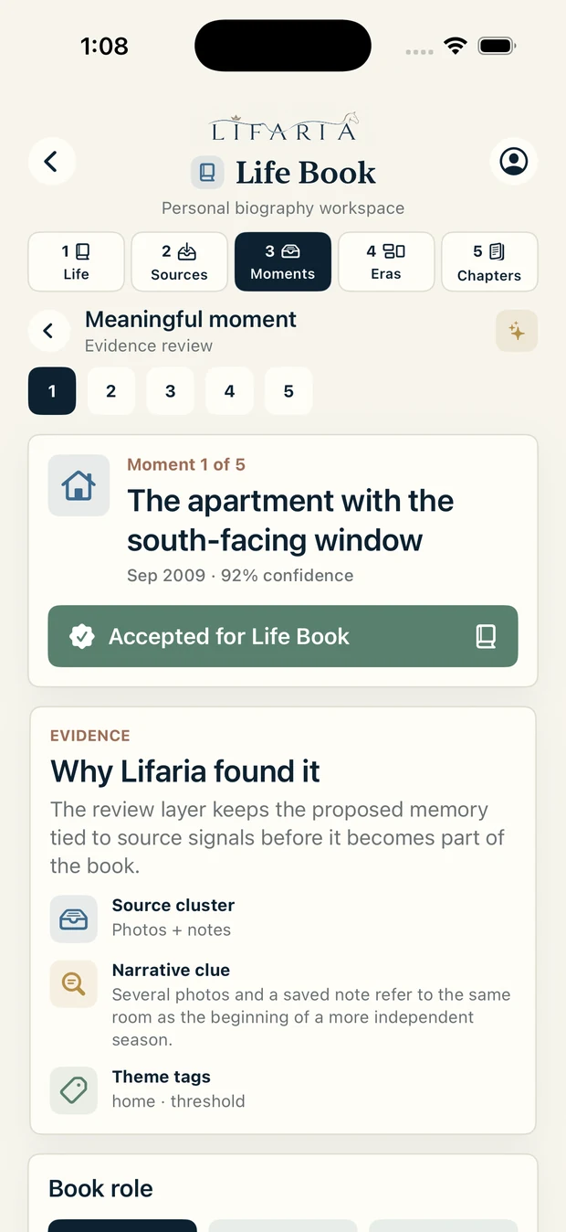Lifaria moment detail screen
